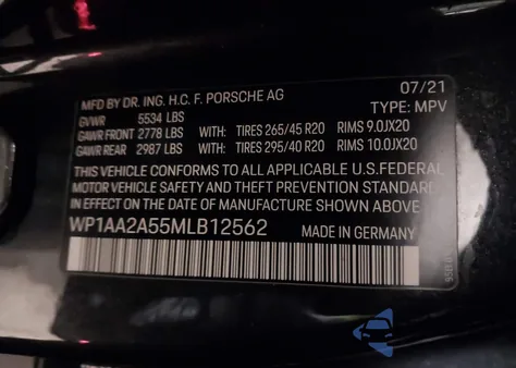 2021 Porsche Macan z USA, uszkodzony, nr VIN WP1AA2A55MLB12562